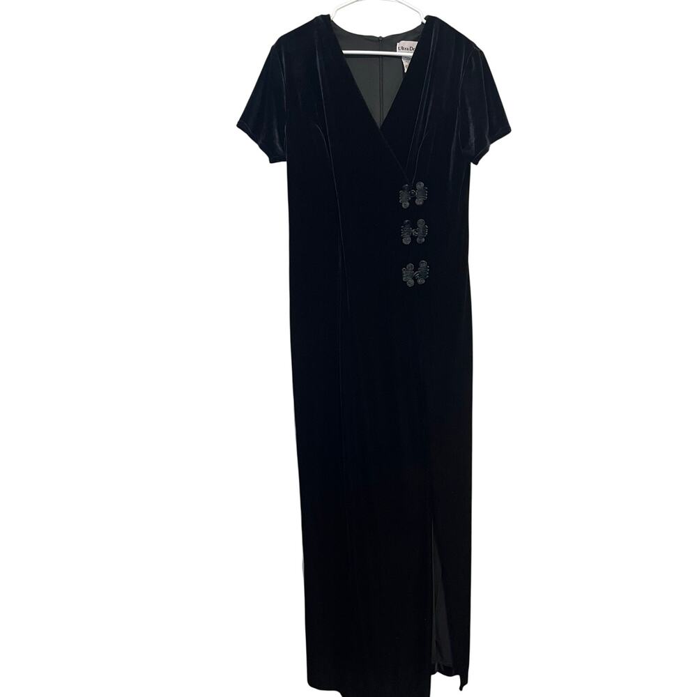 Ultra Dress New York 90s Vintage Black Velvet Sheath Dress Size 10
